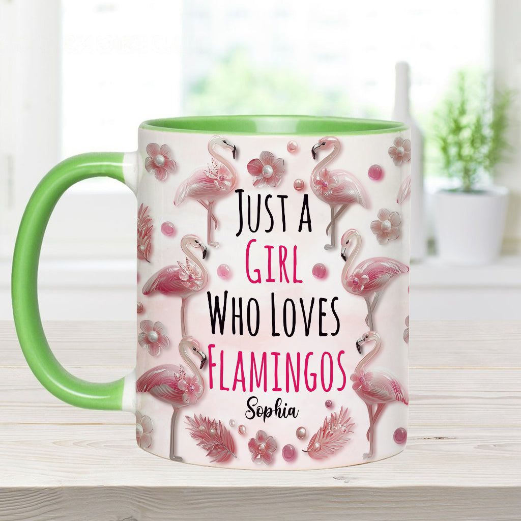 Just A Girl Who Loves Flamingos - Personalized Flamingo Accent Mug