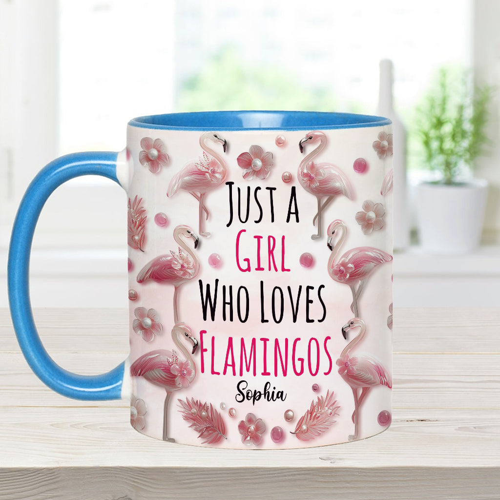 Just A Girl Who Loves Flamingos - Personalized Flamingo Accent Mug