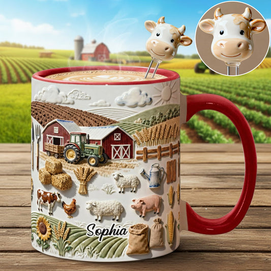 Bauernhofleben – Personalisiertes Bauern-Set: Akzentbecher mit Acryl-Rührstäbchen