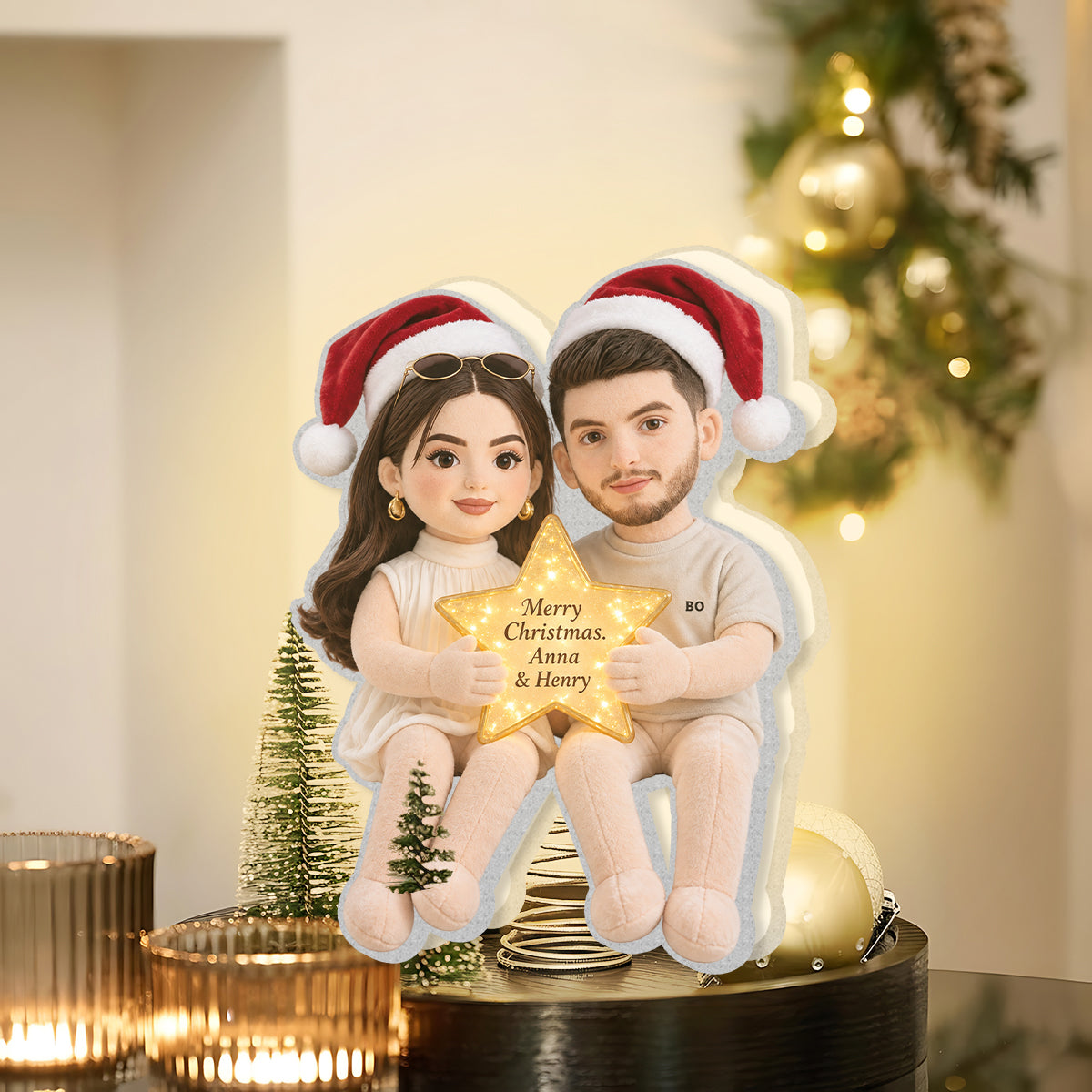 Christmas Together - Personalized Couple LED Light Tree Topper