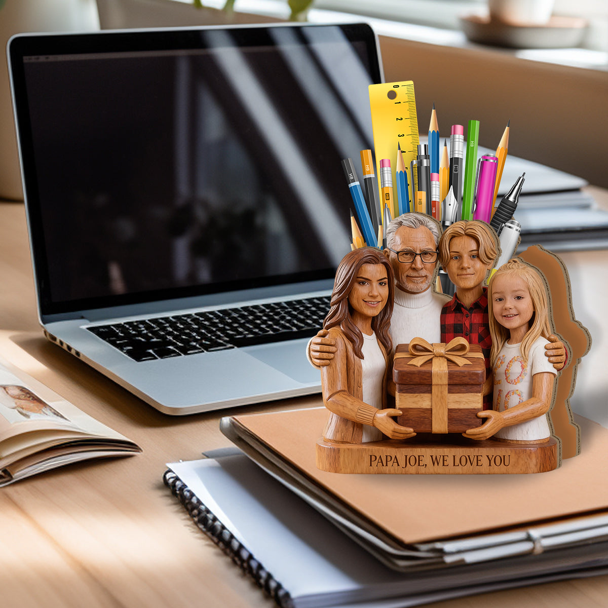 Porte-stylo Papa - Organisateur de Bureau en Bois Personnalisé