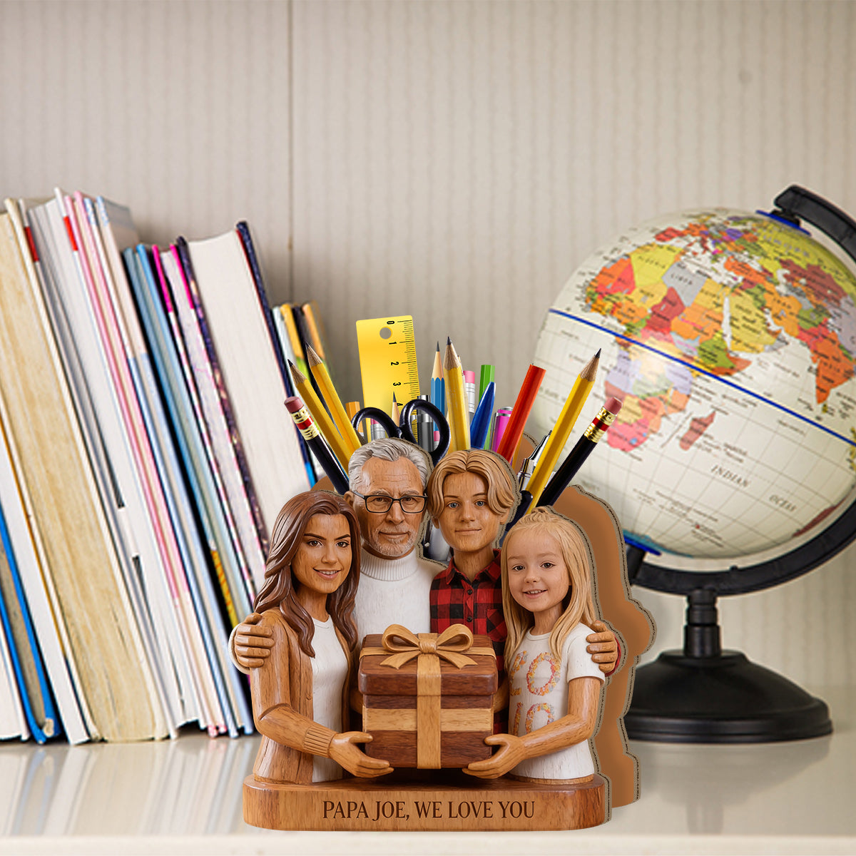 Porte-stylo Papa - Organisateur de Bureau en Bois Personnalisé