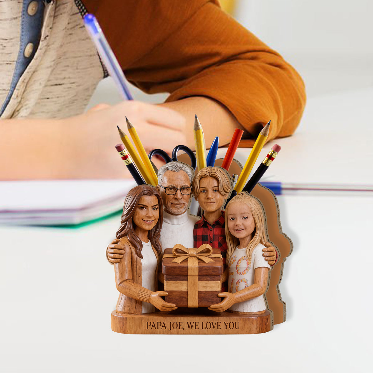 Porte-stylo Papa - Organisateur de Bureau en Bois Personnalisé