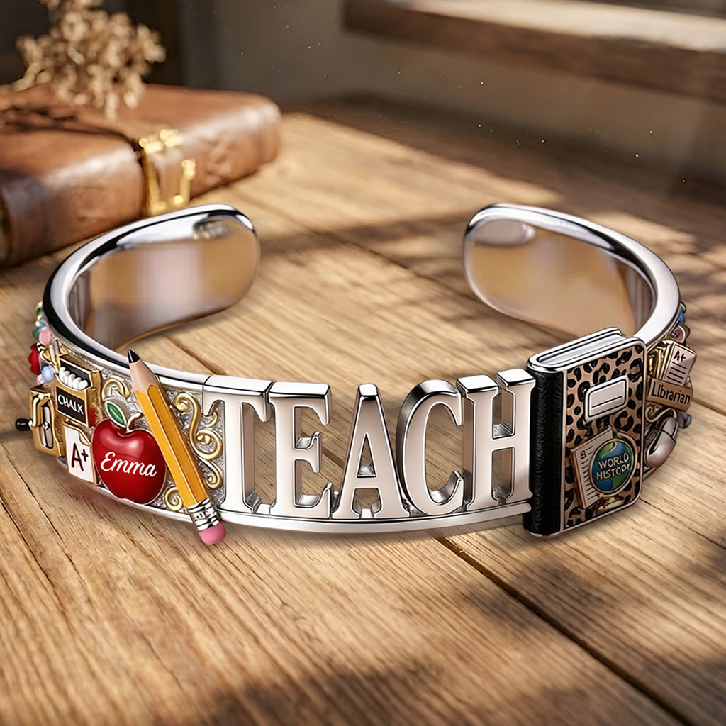 Back To School - Personalized Teacher Shaped Cuff Bracelet