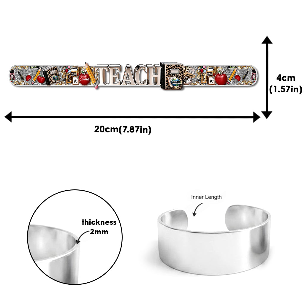 Back To School - Personalized Teacher Shaped Cuff Bracelet