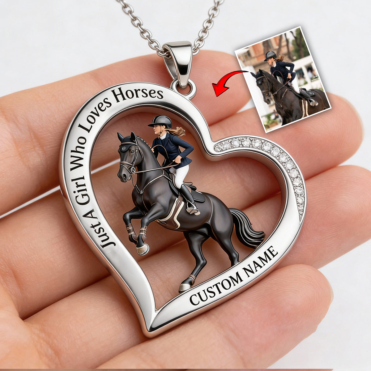 Collier pendentif personnalisé en métal en forme de cheval, réalisé à partir de n'importe quelle photo