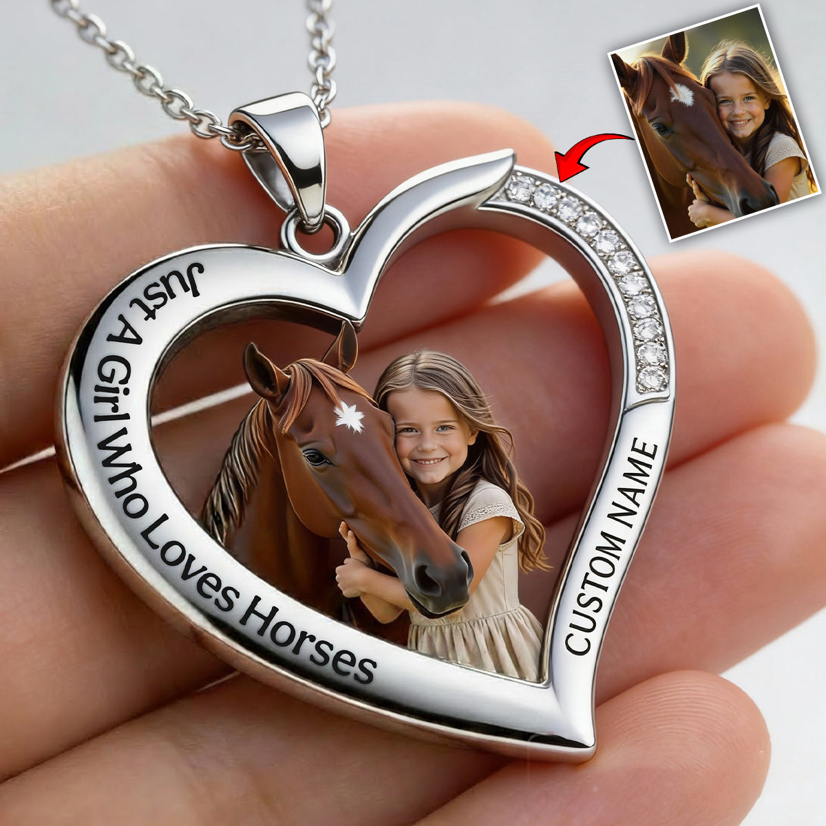 Collier pendentif personnalisé en métal en forme de cheval, réalisé à partir de n'importe quelle photo