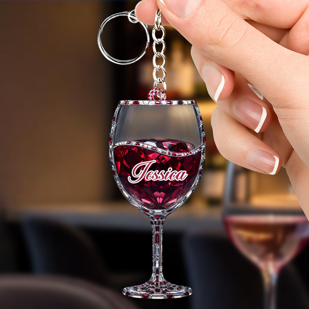 Porte-clés personnalisé « Juste une fille qui aime le vin »