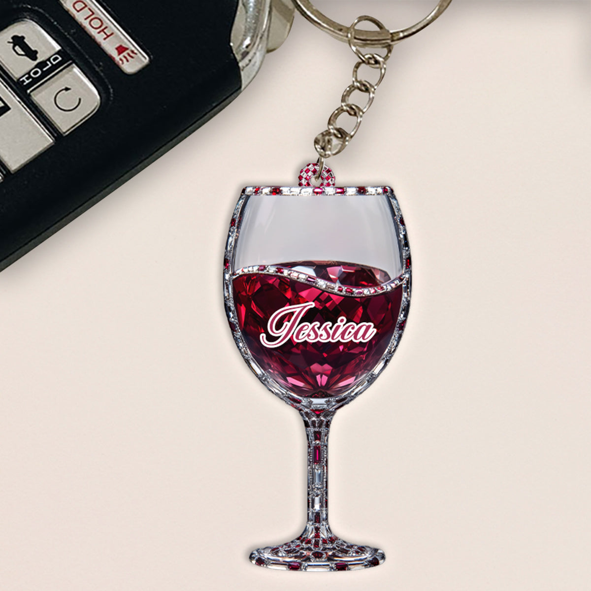 Porte-clés personnalisé « Juste une fille qui aime le vin »