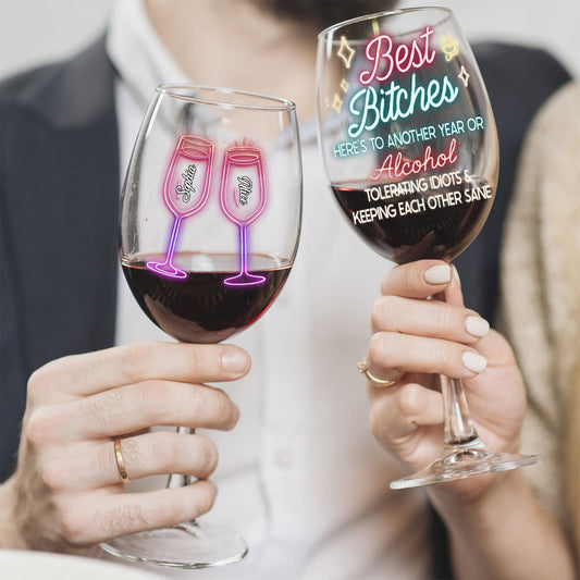À une autre année de complicité autour d'un verre entre meilleures amies ! – Verre à vin personnalisé pour meilleure amie avec longue tige