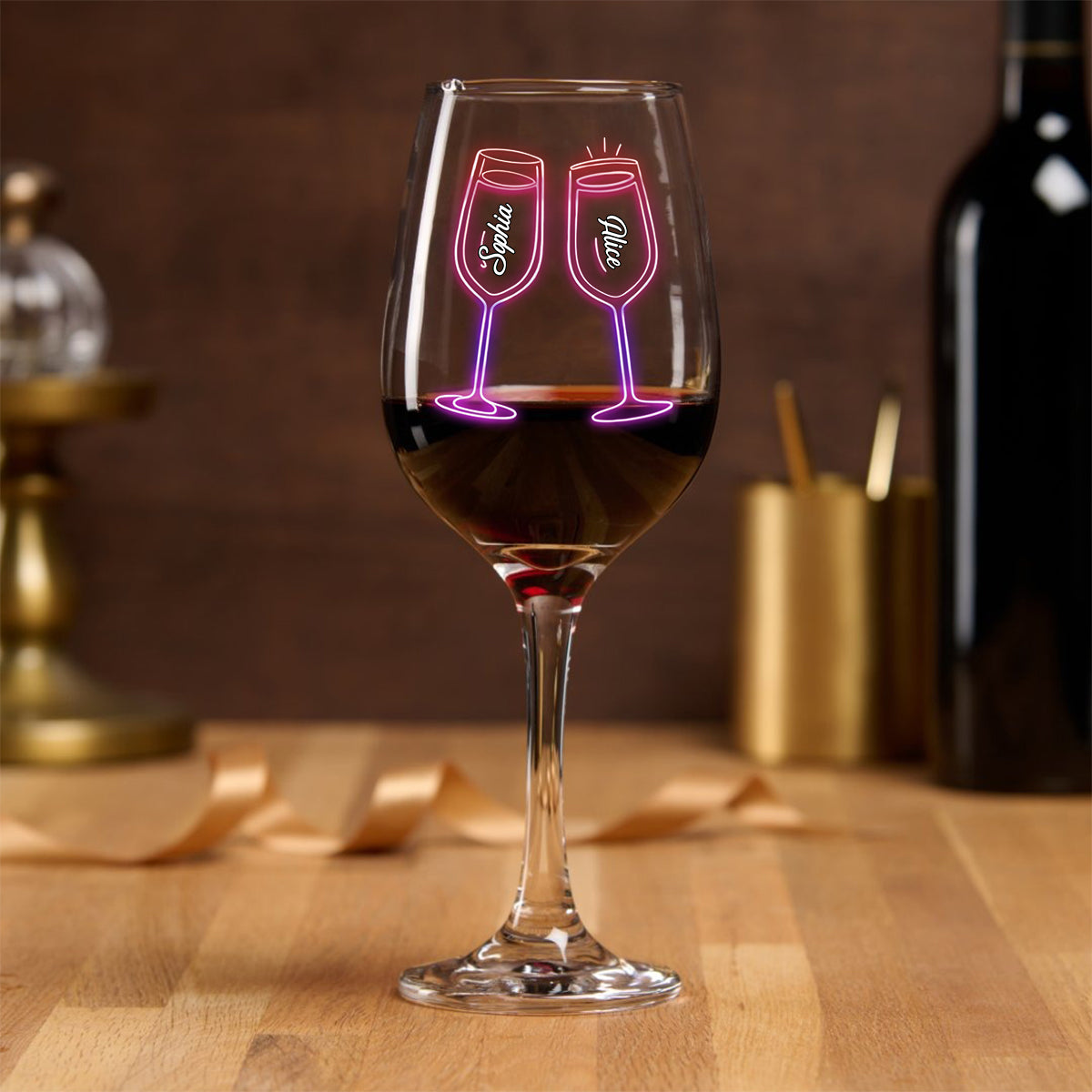 Auf ein weiteres Jahr voller Freundschaft bei einem Glas Wein – personalisiertes Weinglas mit langem Stiel für beste Freundinnen!