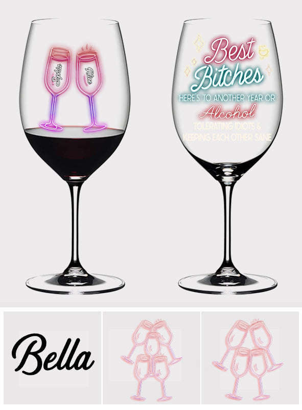 Auf ein weiteres Jahr voller Freundschaft bei einem Glas Wein – personalisiertes Weinglas mit langem Stiel für beste Freundinnen!