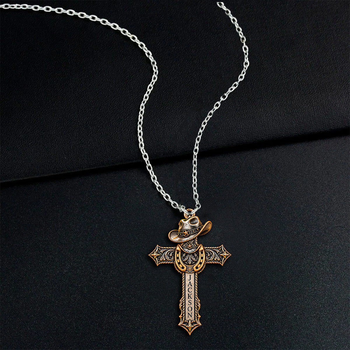 Ride by Faith - Personalized Western Outfit Shaped Metal Pendant Necklace