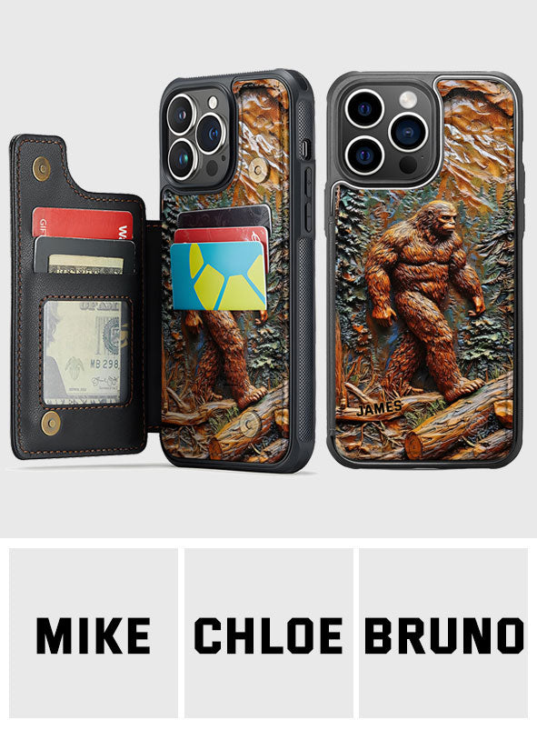 Bigfoot dans la forêt - Étui portefeuille de téléphone personnalisé pour la randonnée, entièrement imprimé