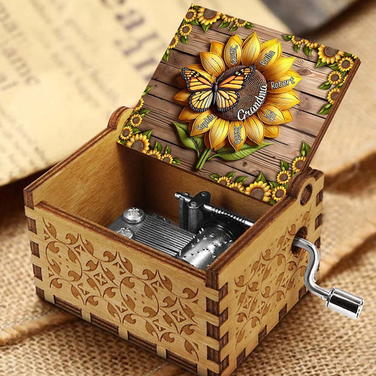 Sunflower Gift For Mom Grandma - Personalized Mother Hand Crank Music Box