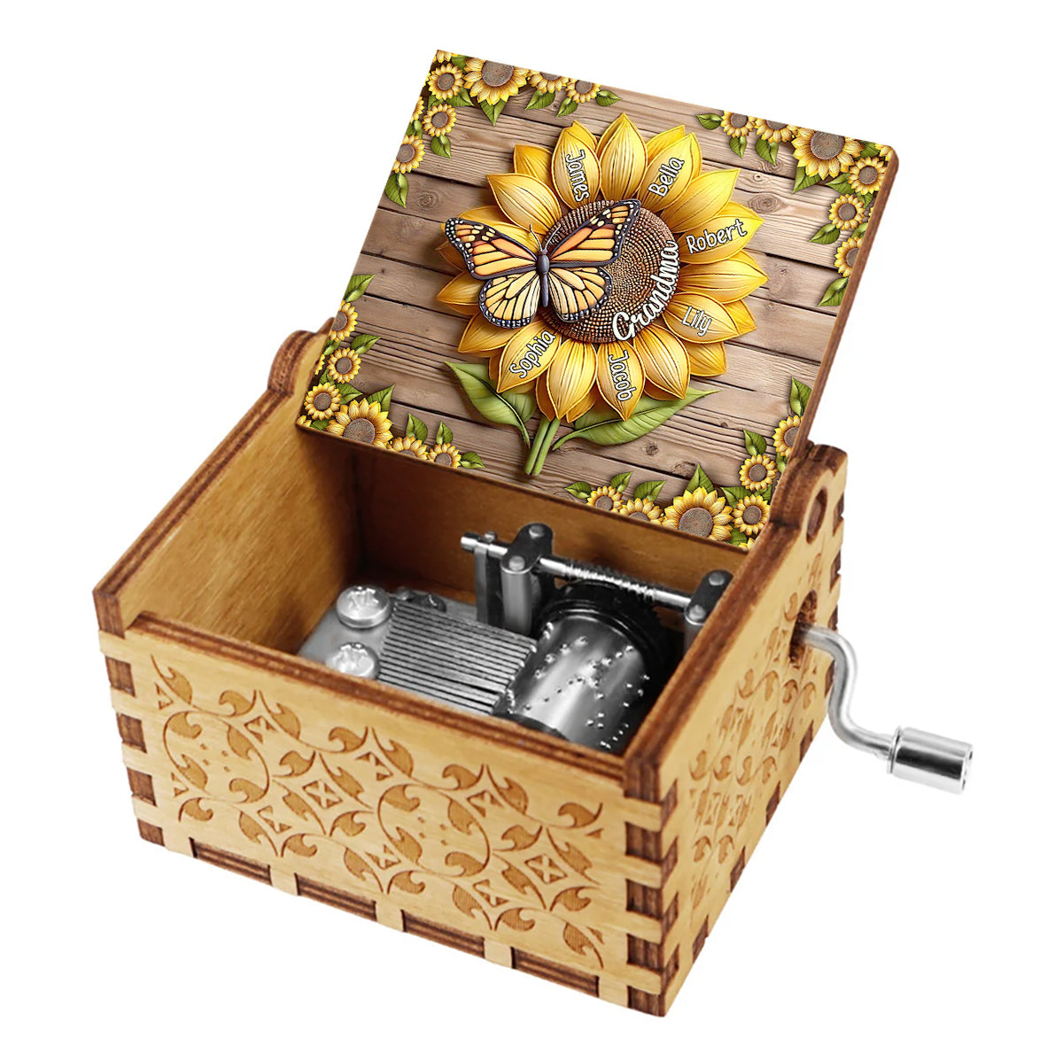 Sunflower Gift For Mom Grandma - Personalized Mother Hand Crank Music Box