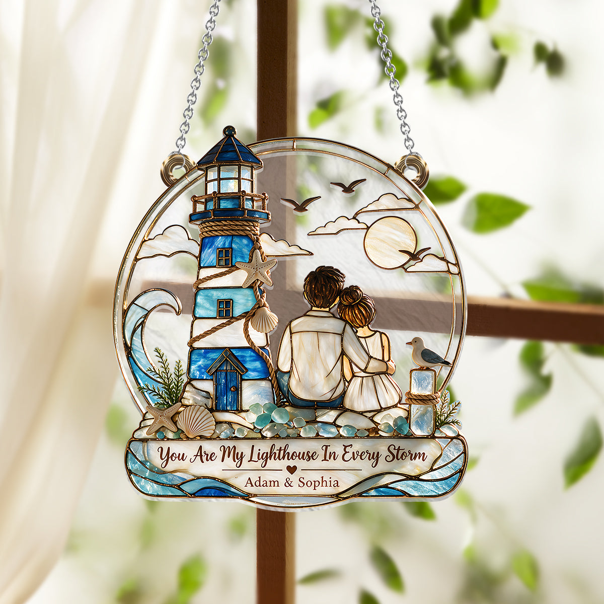You Are My Lighthouse In Every Storm - Personalized Couple Window Hanging Suncatcher Ornament