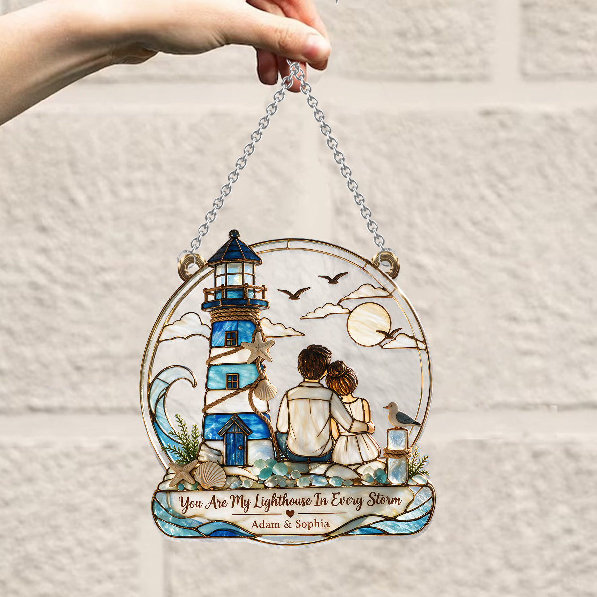 You Are My Lighthouse In Every Storm - Personalized Couple Window Hanging Suncatcher Ornament