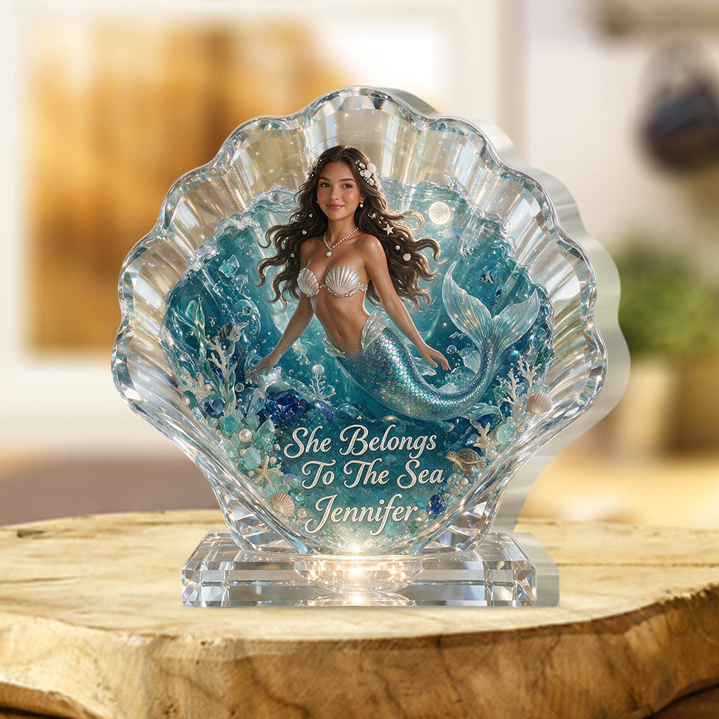 She Belongs To The Sea - Personalized Mermaid Custom Shaped Acrylic Plaque