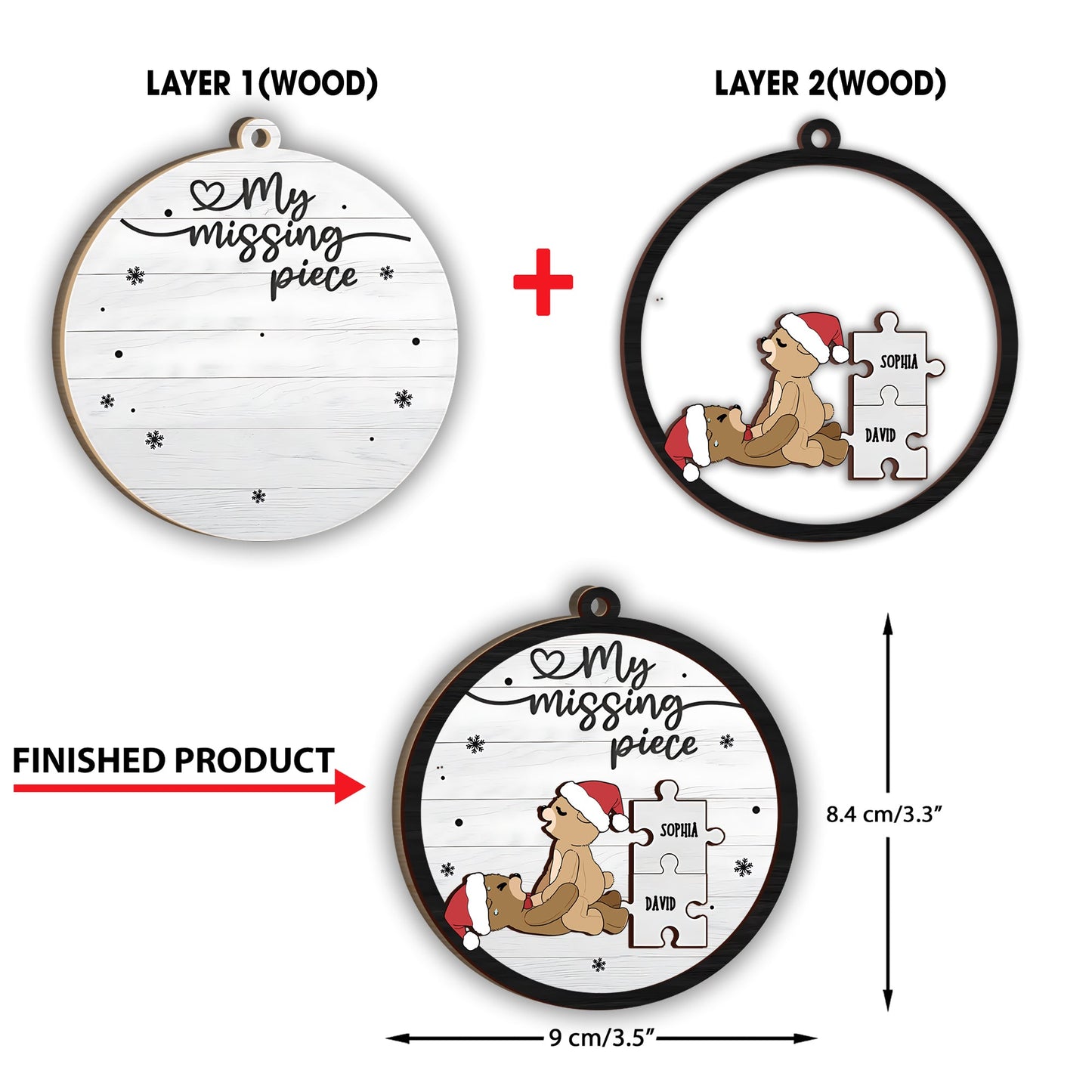 My Missing Piece - Personalized Couple 2 Layered Piece Ornament