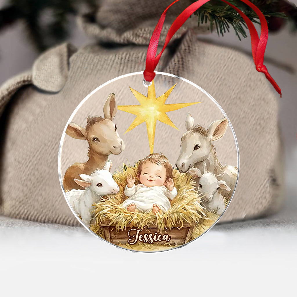 Festliche Krippenszene – Personalisierter christlicher Weihnachtsschmuck
