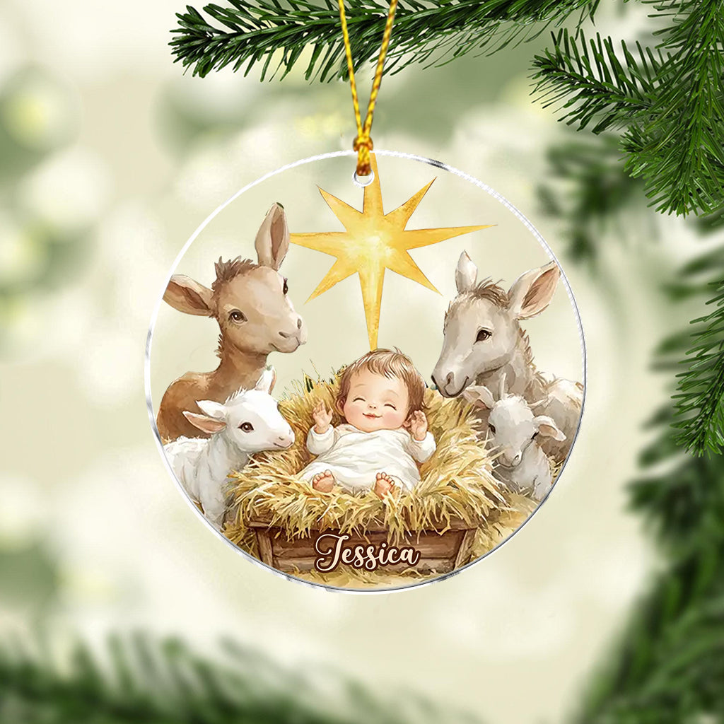 Festliche Krippenszene – Personalisierter christlicher Weihnachtsschmuck