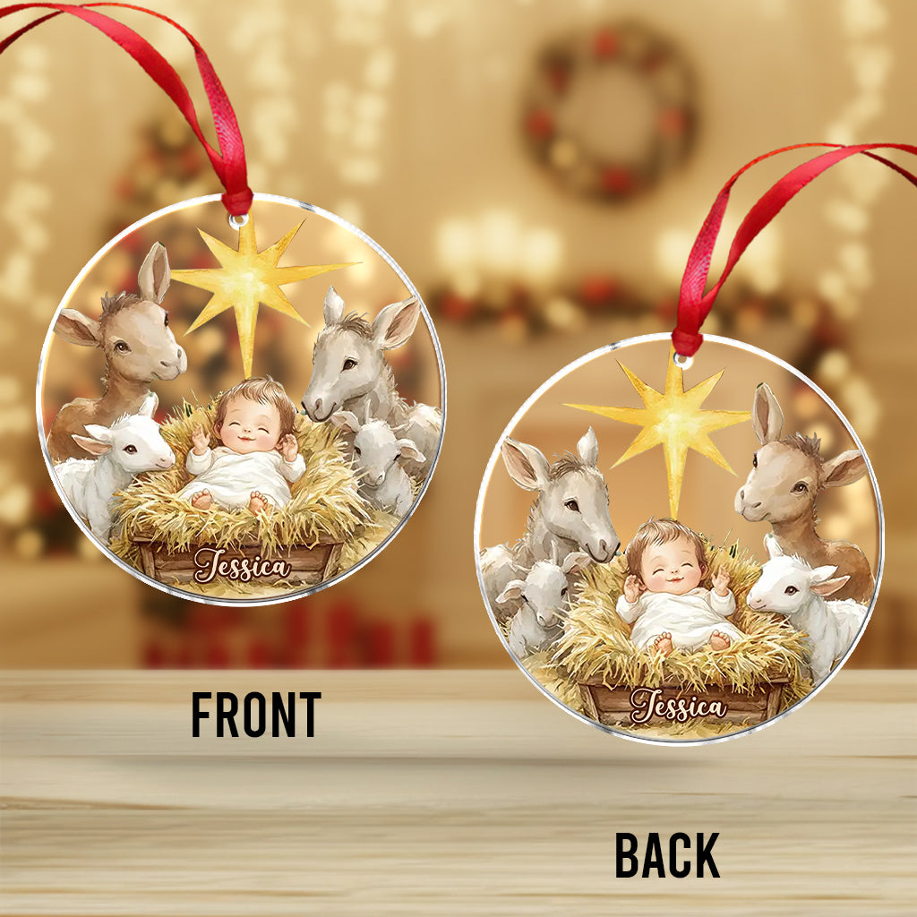 Festliche Krippenszene – Personalisierter christlicher Weihnachtsschmuck
