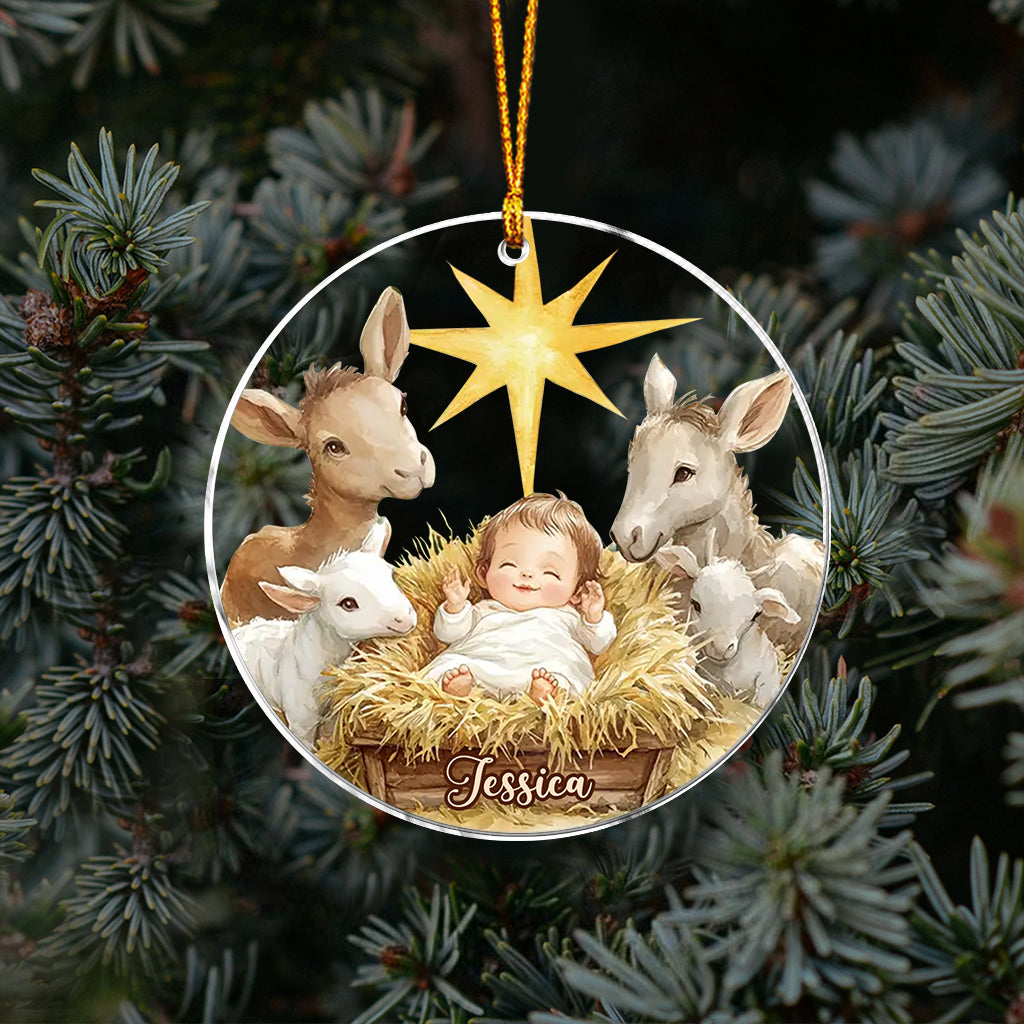 Festliche Krippenszene – Personalisierter christlicher Weihnachtsschmuck
