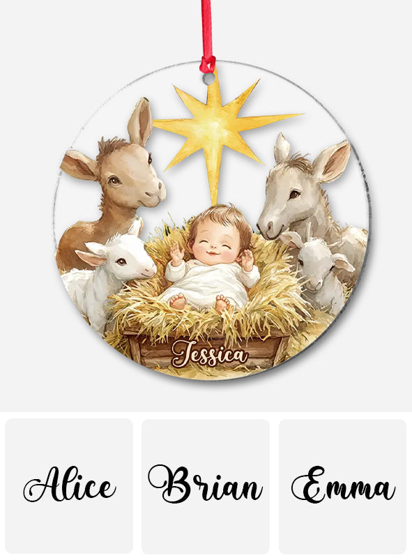 Festliche Krippenszene – Personalisierter christlicher Weihnachtsschmuck