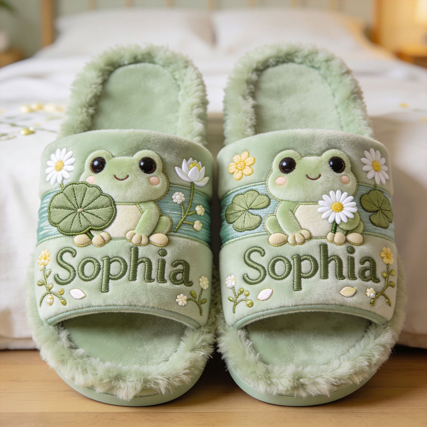Liebe Frösche - Personalisierte Frosch-Pantoffeln mit offenem Zeh