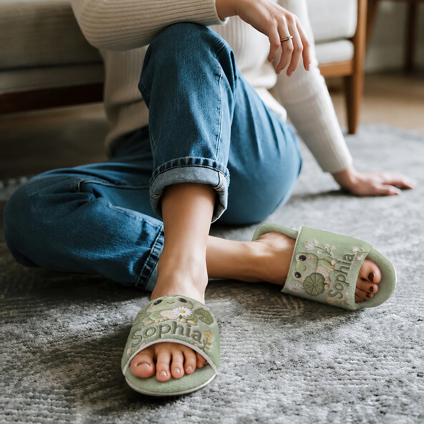 Liebe Frösche - Personalisierte Frosch-Pantoffeln mit offenem Zeh