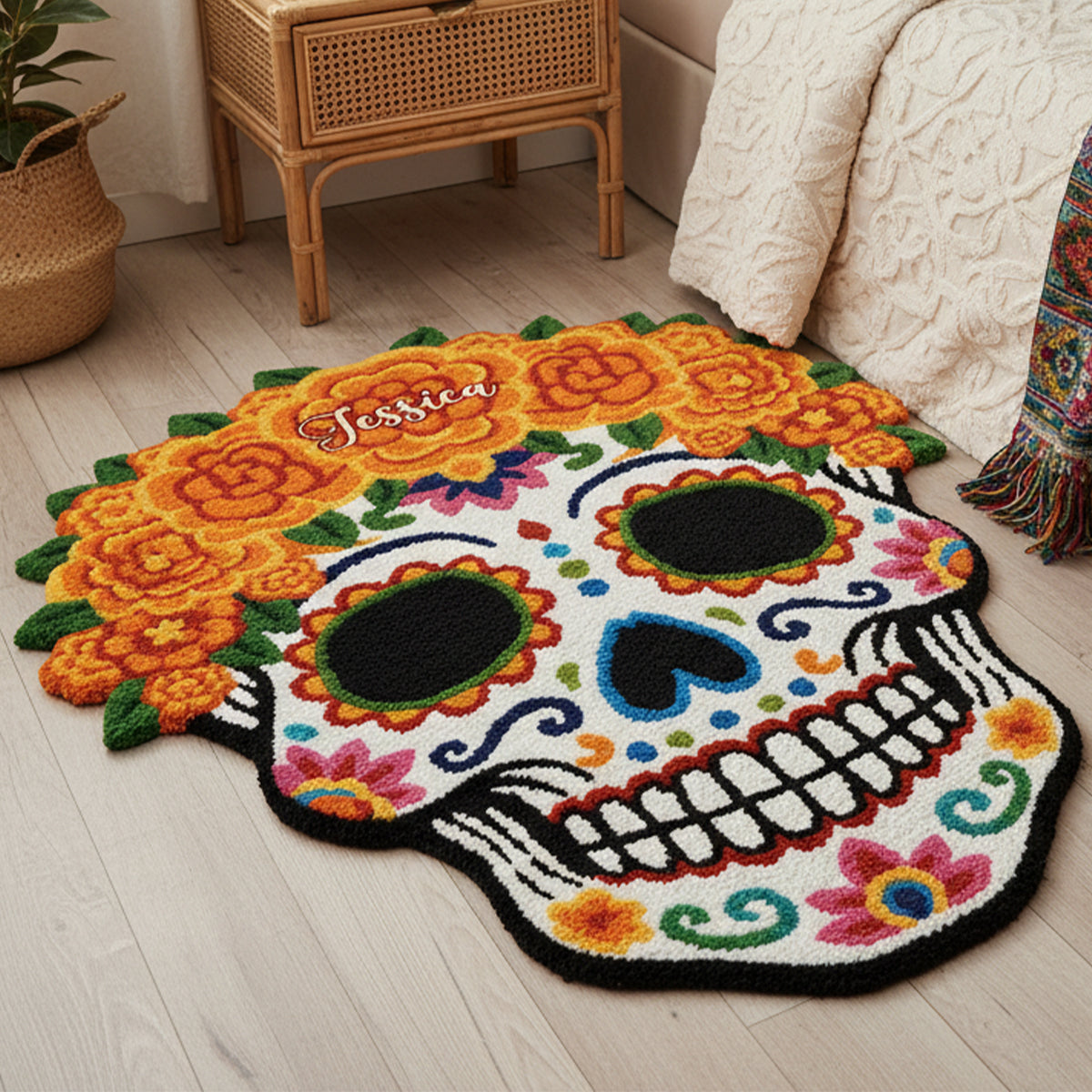 Tapis tufté antidérapant personnalisé pour femmes latines, Jour des Morts