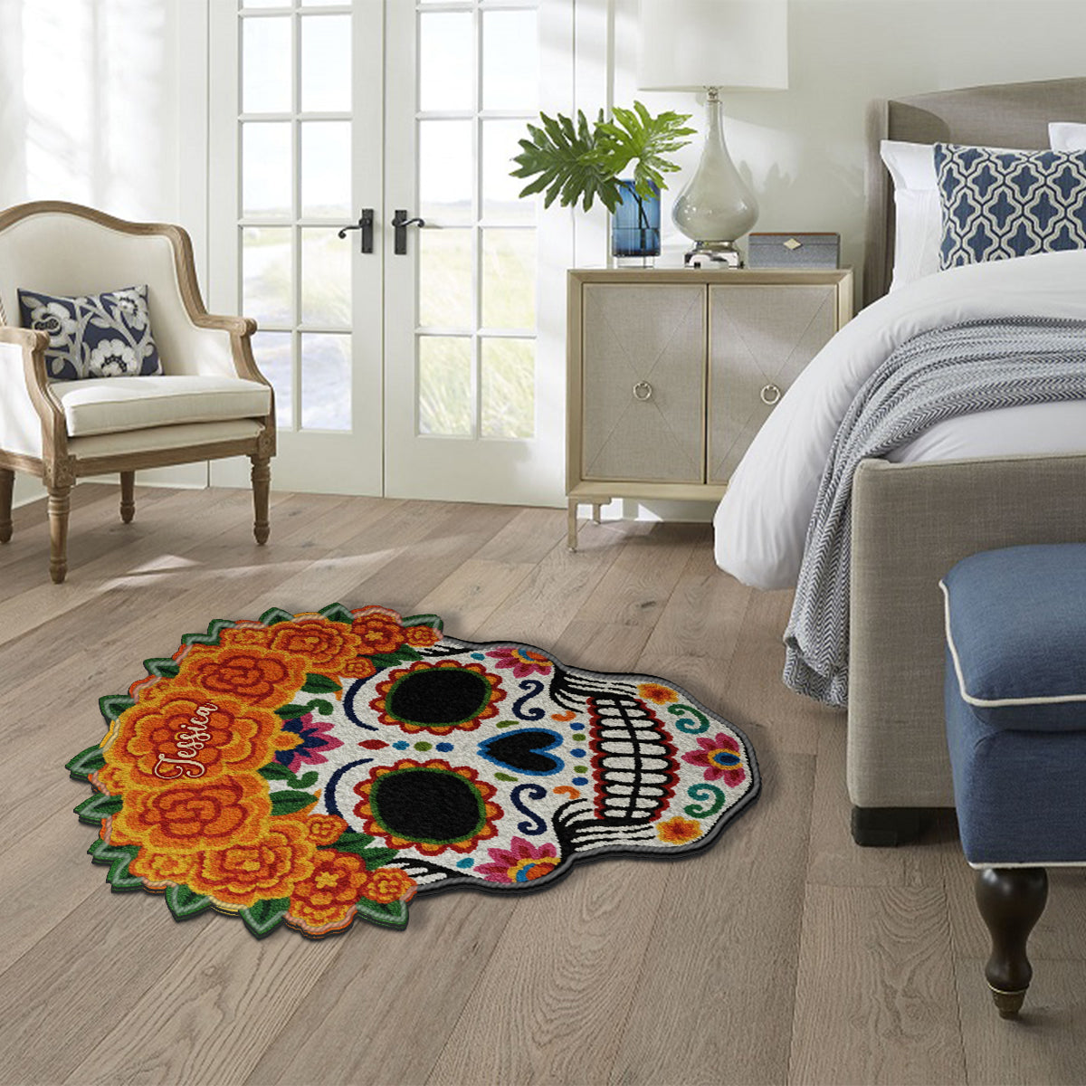 Tapis tufté antidérapant personnalisé pour femmes latines, Jour des Morts