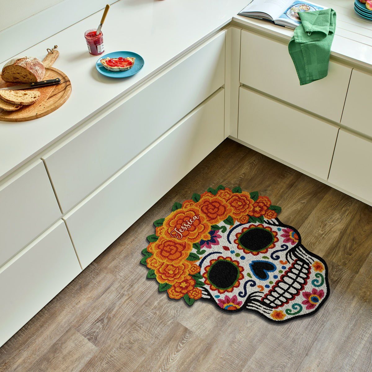 Tapis tufté antidérapant personnalisé pour femmes latines, Jour des Morts