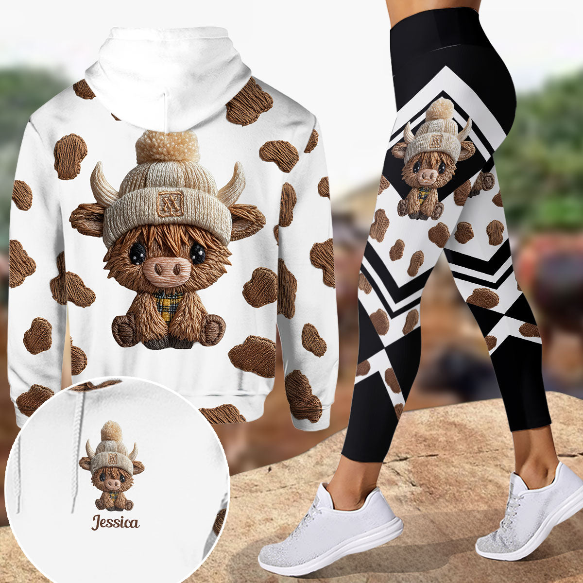 Niedliches Hochlandrind – Personalisierter Hochlandrind-Hoodie und Leggings