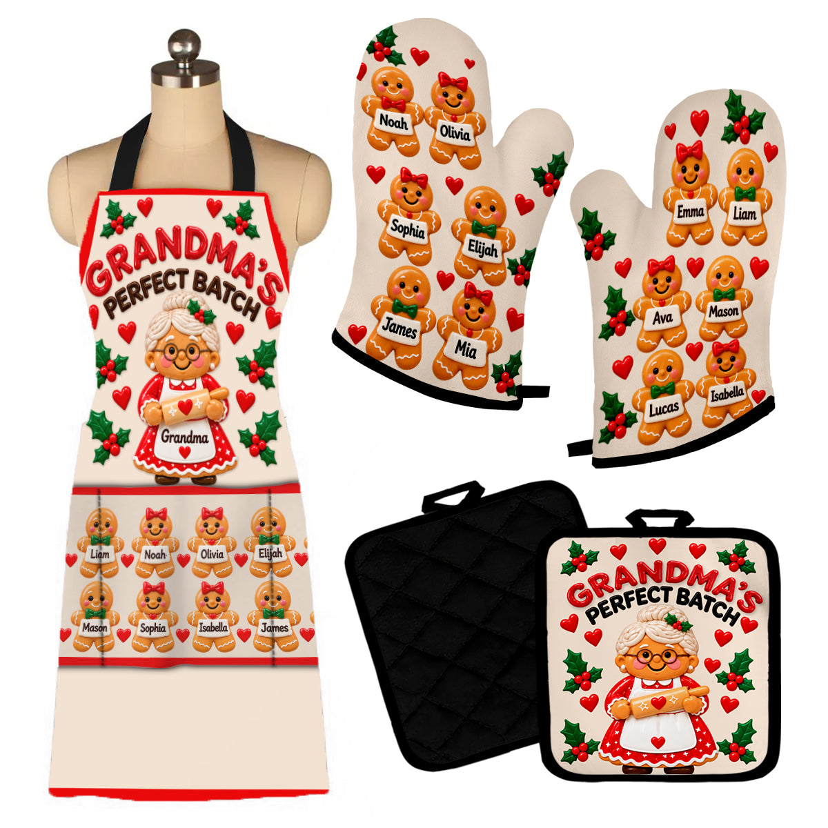 Grandma's Perfect Batch - Personalized Grandma Apron, Oven Mitts & Pot Holder