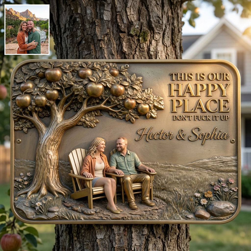 This Is Our Happy Place - Personalized Couple 3D Printed Cut Metal Sign
