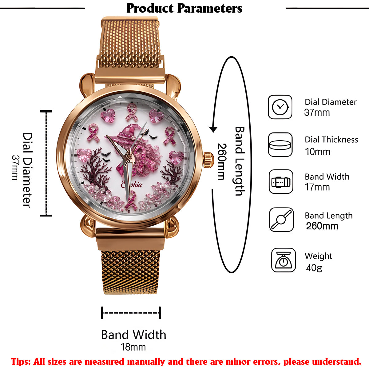 Montre Femme Personnalisée - Sensibilisation au Cancer du Sein