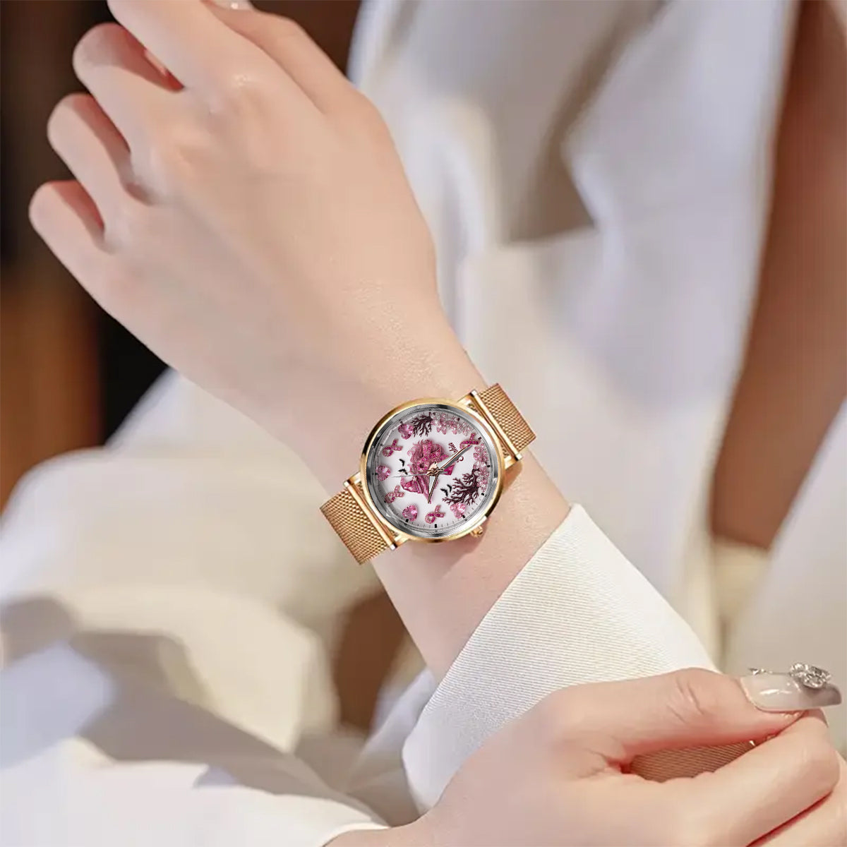 Montre Femme Personnalisée - Sensibilisation au Cancer du Sein