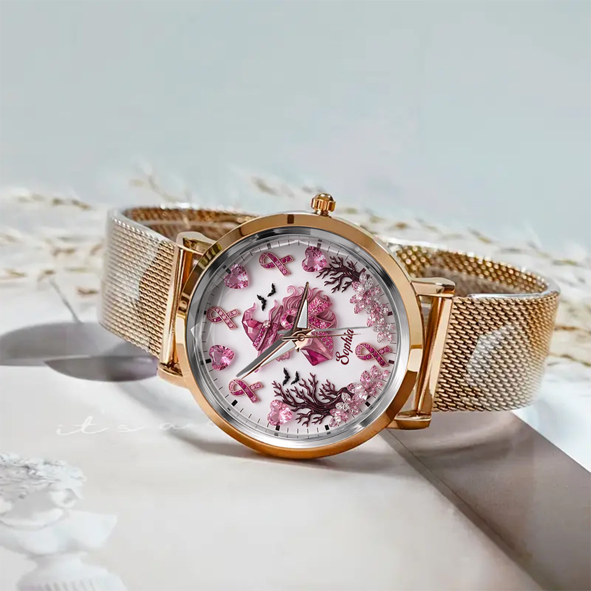 Montre Femme Personnalisée - Sensibilisation au Cancer du Sein