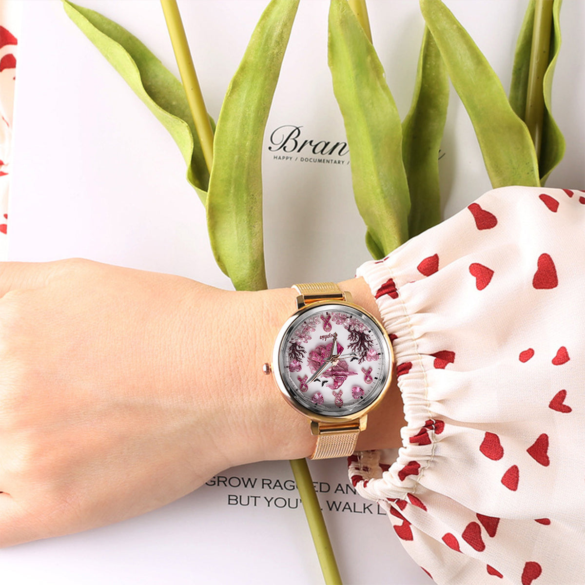 Montre Femme Personnalisée - Sensibilisation au Cancer du Sein