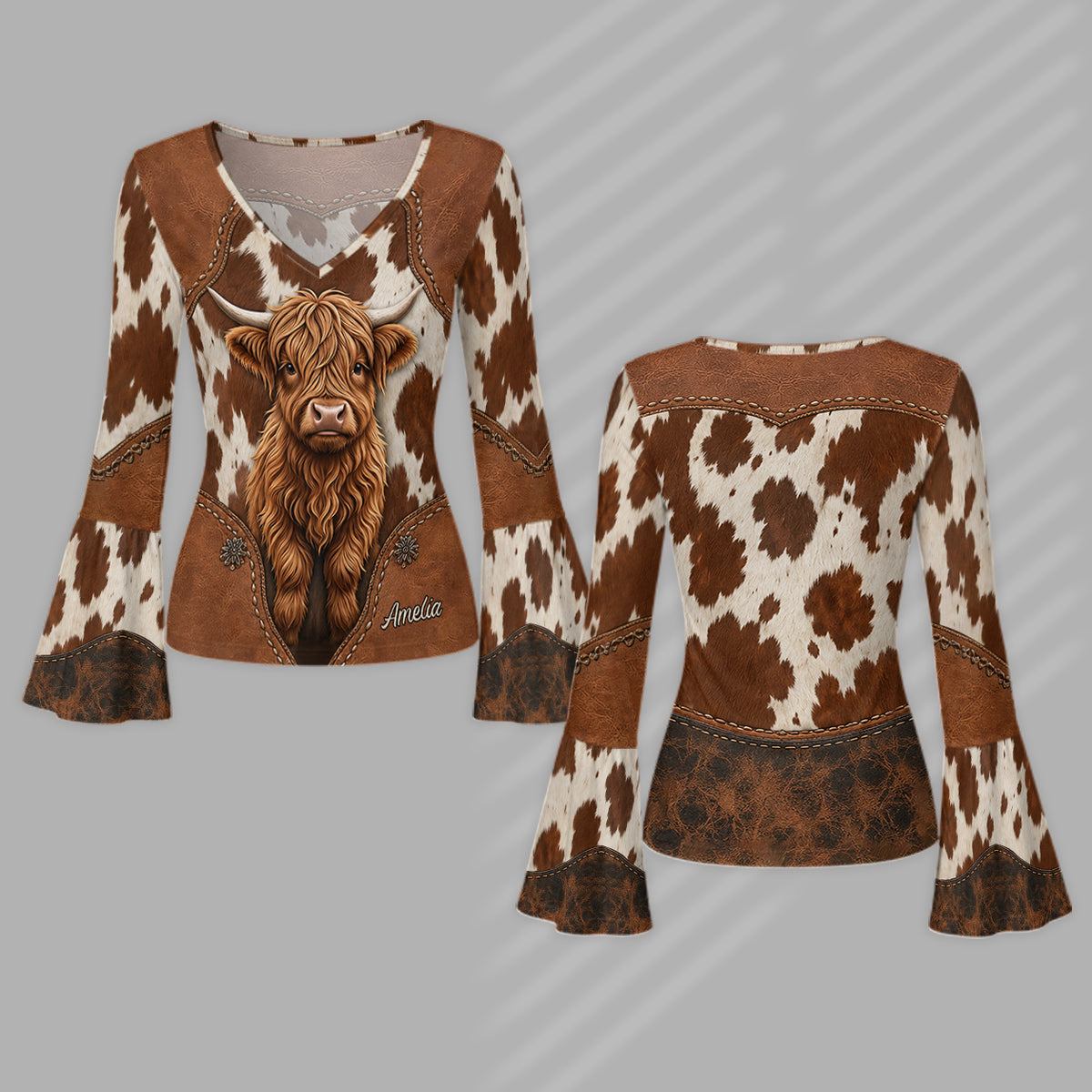 Ein Mädchen, das Highland Cow liebt - Personalisiertes Highland Cow Flare Langarmshirt