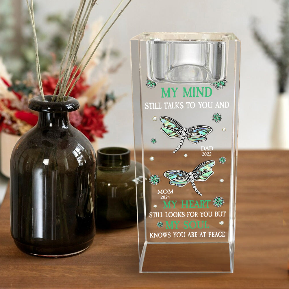 My Mind Still Talks To You - Personalized Memorial Glass Candle Holder