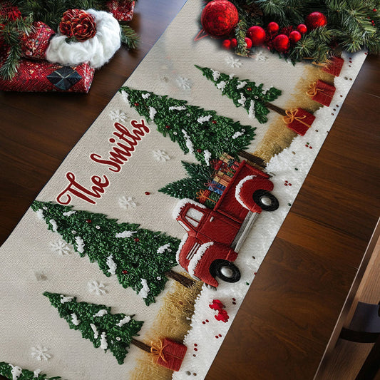 Tous les cœurs rentrent à la maison pour Noël - Chemin de table familial personnalisé