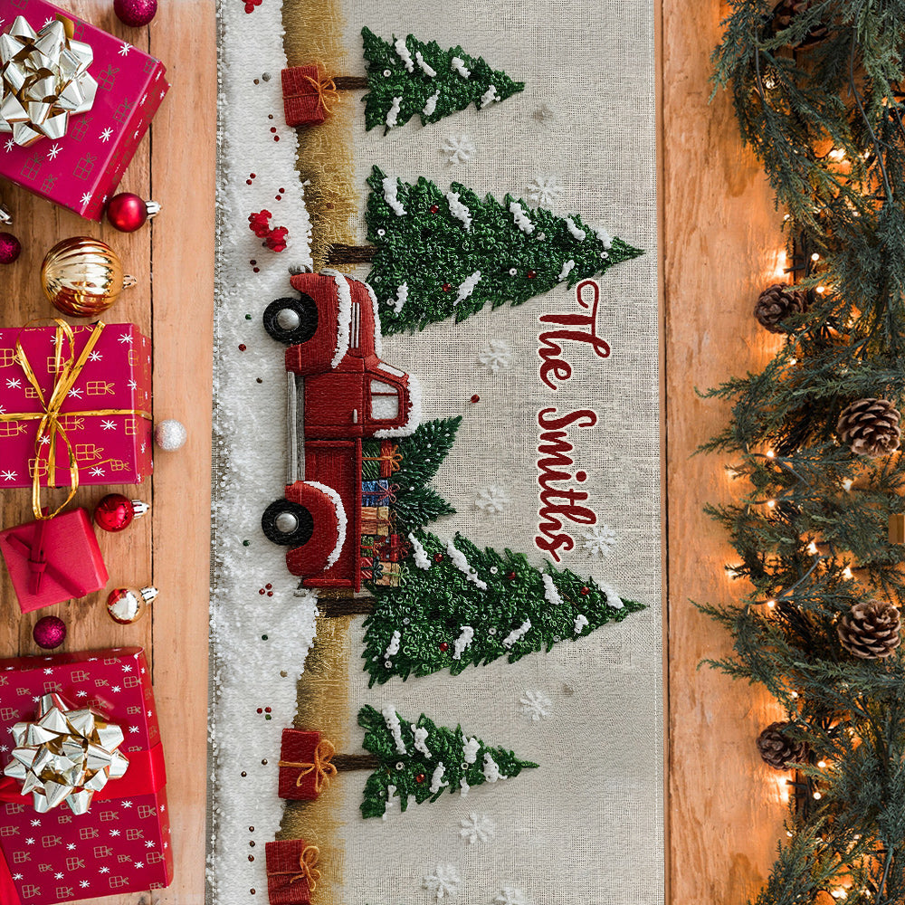 Alle Herzen kommen zu Weihnachten nach Hause – Personalisierter Tischläufer für die ganze Familie