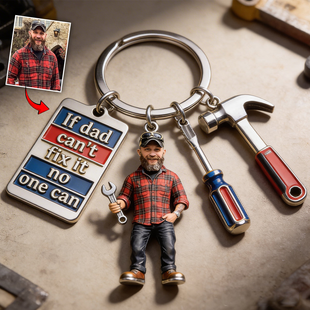 Photo Personnalisée - Porte-Clés Personnalisé Pour Père Avec Charms
