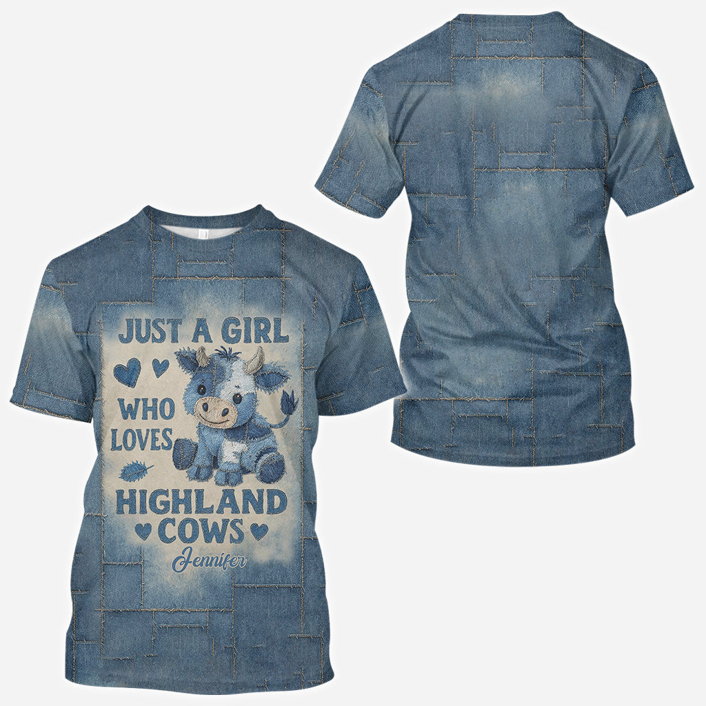Une fille qui aime les vaches des Highlands - T-shirt personnalisé avec motif vache des Highlands