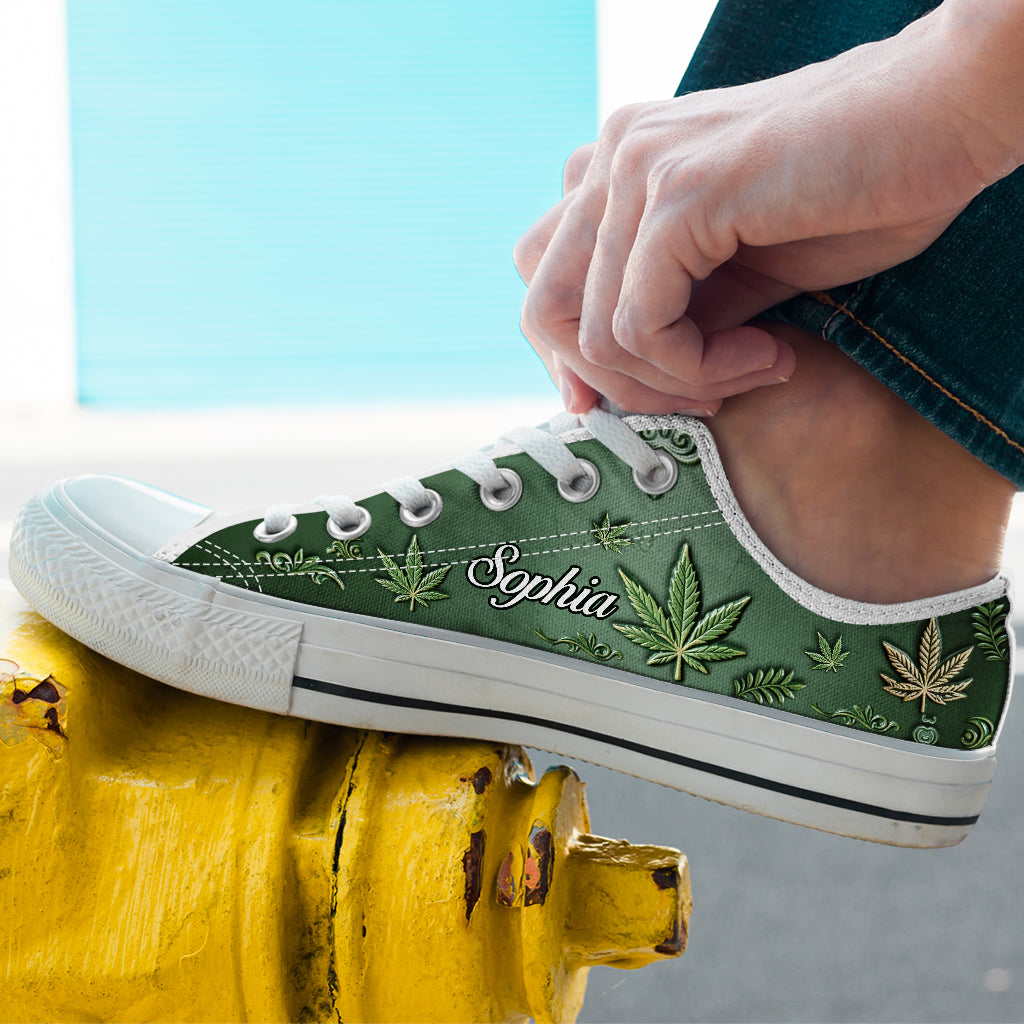 Chaussures basses personnalisées Magic Green Pink Leaf - Cannabis