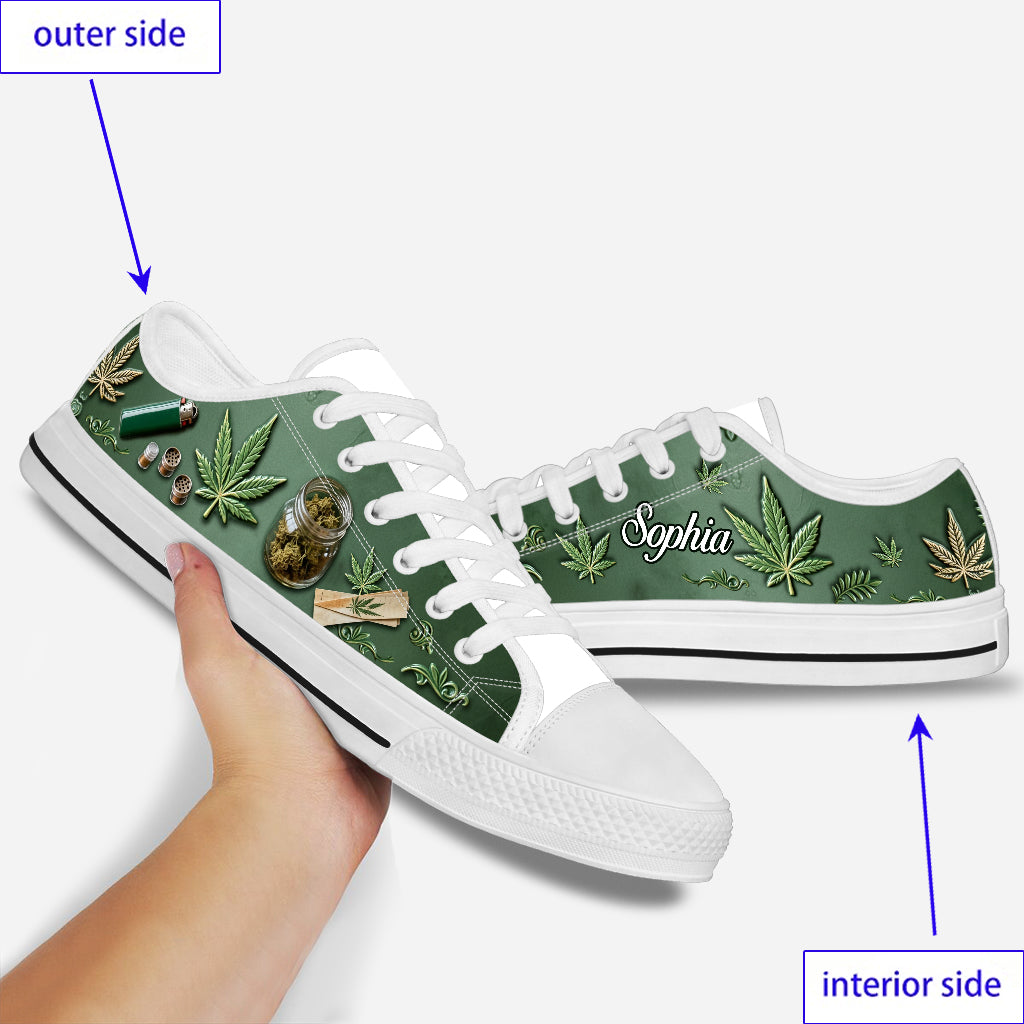 Chaussures basses personnalisées Magic Green Pink Leaf - Cannabis