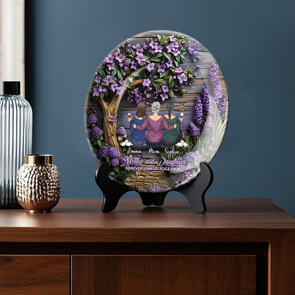 Mother And Daughters Forever Linked Together - Personalized Mother Ceramic Round Plate